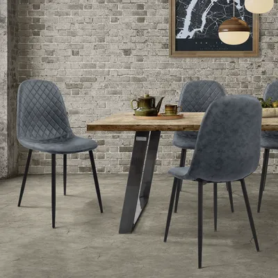 Produktbild von ml-design, Esszimmerstühle, 4er Set, Kunstleder Metall, Anthrazit/Schwarz, Modern, Rautenmuster, Polsterstuhl