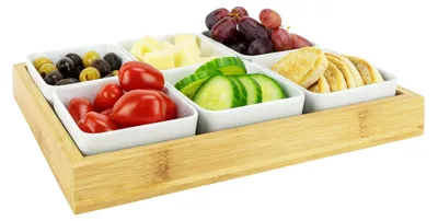 Immagine prodotto di Elzusha - Tagliere in legno per tapas, con 6 scomparti per snack