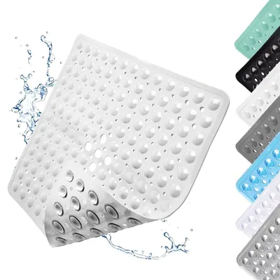 Obrázek produktu pro Protiskuzová podložka do sprchy, 53x53 cm, design s oblázky, bílá, s přísavkami