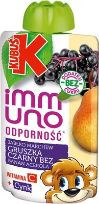 Zdjęcie produktu dla Kubuś Immuno Odporność Mus Jabłko Gruszka Marchew Banan Acerola Czarny Bez 100 G
