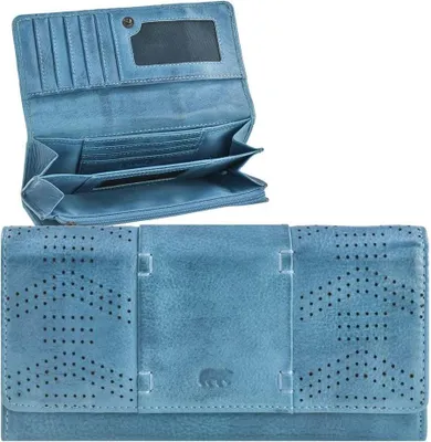 Produktbild von Bear Design Damen Geldbörse Leder blau STERRE Geldbeutel Portemonnaie 19x10cm