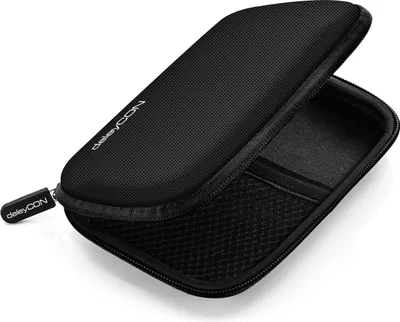 Produktbild von deleyCON Festplattentasche Festplatten Case HDD Case - Für 2,5 Zoll Festplatten und SSD - Robust & Stoßsicher - 2 Innenfächer Netztaschen - Schwarz