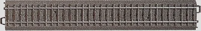 A close-up, top-down view of a model train track segment.