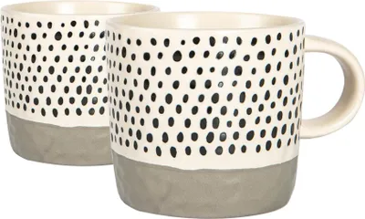 Produktbild von Nicola Spring Keramik-Kaffeetassen mit getauchten Punkten, 385 ml, Grau, 2 Stück