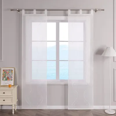 Voile Schiebegardinen Set 2er, weiß, 57x145 cm, transparent, bestickt
