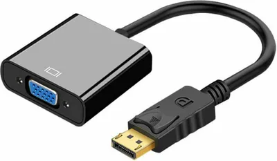 A product shot of a Displayport to VGA adapter cable.