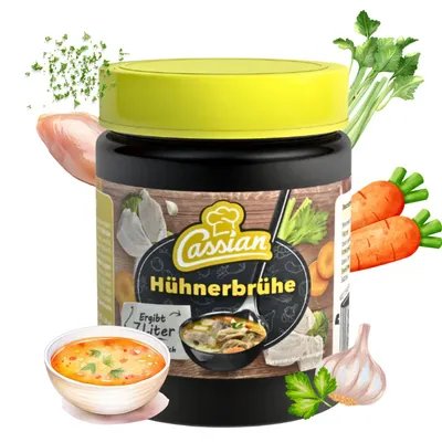 Produktbild von CASSIAN Klare Hühnerbrühe 140g Glas - ergibt 7 Liter, sofort löslich