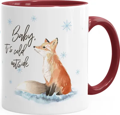 Produktbild von Tasse Weihnachten Baby it`s cold outside Spruch Fuchs Winter Schnee Fox Weihnachtsbecher Weihnachtstasse Autiga® bordeauxrot unisize
