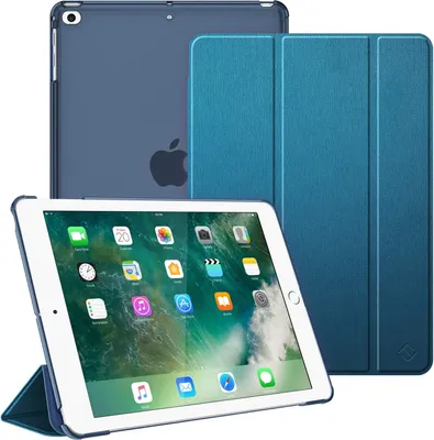 Produktbild von Fintie Hülle für Pad 9.7 Zoll 2018 2017 / iPad Air 2 (2014) / iPad Air (2013) - Ultradünn Schutzhülle mit transparenter Rückseite Abdeckung Cover mit Auto Schlaf/Wach Funktion, Satinoptik blaugrün