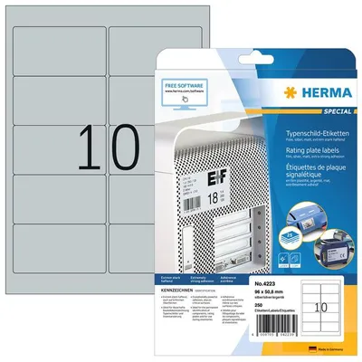Produktbild von HERMA - Etikett 4223 96x50,8mm Folie silber 250 Stück