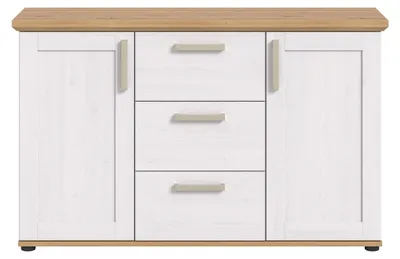 Produktbild von Verona Sideboard 3 Schubladen 2 Türen weiß, Eiche Nachbildung.
