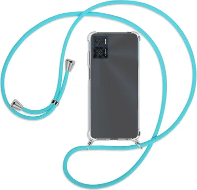 Produktbild von Handykette Backcover-Schutzhülle mit Band (Metall silberfarben) für Motorola Moto E22, Moto E22i 4G - türkis