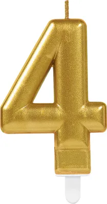 Produktbild von Amscan 9901776 - Zahlenkerze 4, Höhe 9,3 cm, Gold, Kuchenkerze, Geburtstag