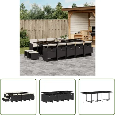 Produktbild von The Living Store 15-tlg. Garten-Essgruppe mit Kissen Schwarz Poly Rattan