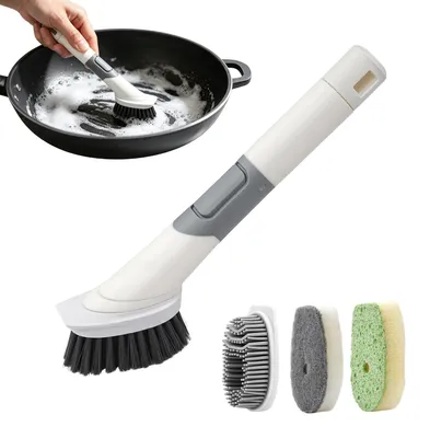 Produktbild von Spülbürste Geschirrbürste Abwaschbürste - Nachfüllbarer Spülmittelspender - 4 Wechselköpfe - Ergonomischer Griff
