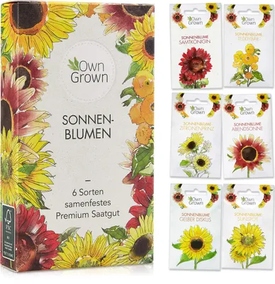 Produktbild von OwnGrown Sonnenblumen - 6 Sorten samenfestes Premium Saatgut - Blumen für Garten und Balkon