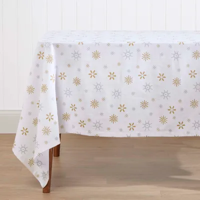 Obrázek produktu pro HOMESCAPES Bavlněný ubrus se vzorem sněhových vloček, 138 x 178 cm, bílý