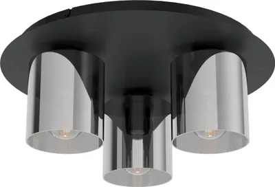 Produktbild von EGLO Deckenleuchte Gorosiba 1, Deckenlampe Rauchglas, Lampe Decke Wohnzimmer, Wohnzimmerlampe aus Metall und Glas bedampft in Schwarz, Ø 45 cm