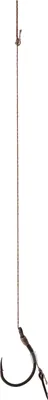 A fishing rig with a hook and line against a white background.