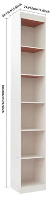 Zdjęcie produktu dla Regał – wąski regał wolnostojący – 6 półek – do salonu, biura lub gabinetu – szafka do przechowywania – biały