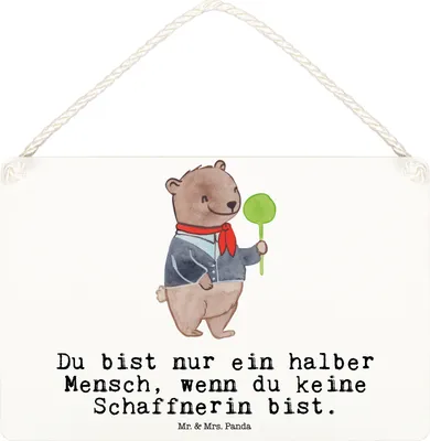 Produktbild von Mr. & Mrs. Panda Schild Schaffnerin Herz DIN A6 - Weiß - Geschenk, Motivschild, Holzschild, Wandbild Holz, kleine aufmerksamkeit, Türschild