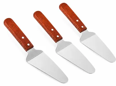 Obrázek produktu pro BAYLI – sada 3 kusů nerezových lopat na pizzu s dřevěnou rukojetí – servírovací lopatky na pizzu, koláče a dorty, obracečky, lopatky na koláče, lopatky na dorty, kuchyňské pomůcky