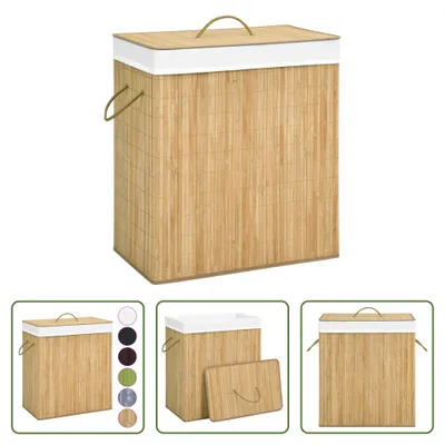 Image de The Living Store Panier à linge en bambou avec 2 compartiments 100 L