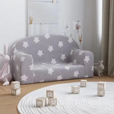 Produktbild von "im Angebot" Kindersofa 2-Sitzer Hellgrau mit Sternen Weich Plüsch - Kindersofas CC16401