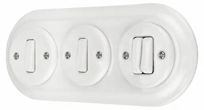 Produktbild von Unterputz Porzellan Retro, Schalter, Doppelschalter, 3-fach, All-in-One, SET Serie PR1 weiß