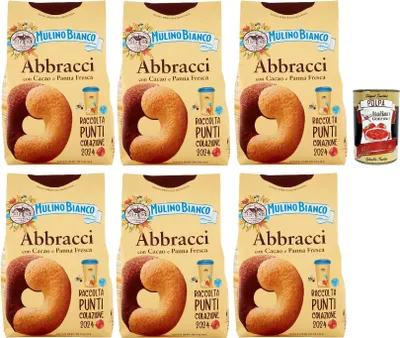 Produktbild von Mulino Bianco Abbracci Biscotti con Cacao e Panna Fresca, Kekse mit Kakao und frische Sahne, bisvuits cookies 6x 350 g + Italian Gourmet polpa 400g