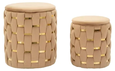 Produktbild von Mauro Ferretti Sitzhocker Set Shanty 2-teilig Gold Ø 37x42 cm und Ø 28x35 cm