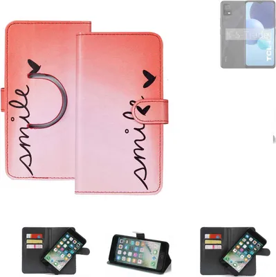 Produktbild von K-S-Trade Schutzhülle Handyhülle kompatibel mit TCL 406 Hülle cover bookstyle Etui “smile“ rot Standfunktion Kameraschutz (1Stk)