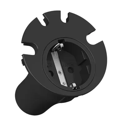 A black cable grommet or cable entry device, shown from a slightly angled perspective.