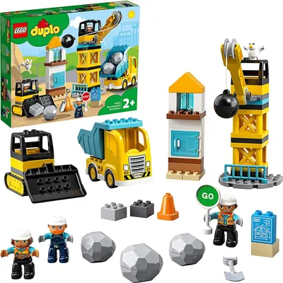 Produktbild von LEGO 10932 DUPLO Baustelle mit Abrissbirne, Spielzeug mit Baustellenfahrzeugen wie LKW, Kran und Bagger, Motorikspielzeug für Kinder ab 2 Jahre