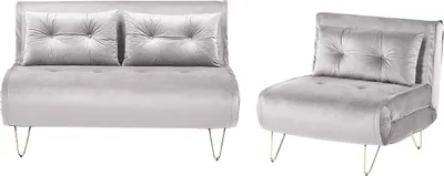Produktbild von BELIANI Sofa 3- Sitzer Set Grau Samtstoff Sitzgruppe Schlaffunktion Verstellbare Rückenlehne Zierkissen Modern Wohnzimmer