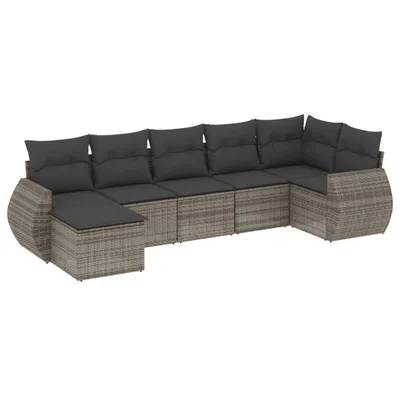 Produktbild von Gartenmöbel-Set, modulare Sofagarnitur mit Stauraum, Poly Rattan Grau, 7-teilig, UV-beständig, mit dunkelgrauen Kissen, abnehmbare & waschbare Bezüge