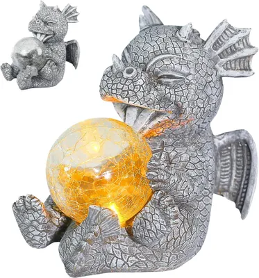 Immagine prodotto di Decorazione da giardino: statuetta di drago in resina, con luce solare, ideale per balconi, giardini e terrazze