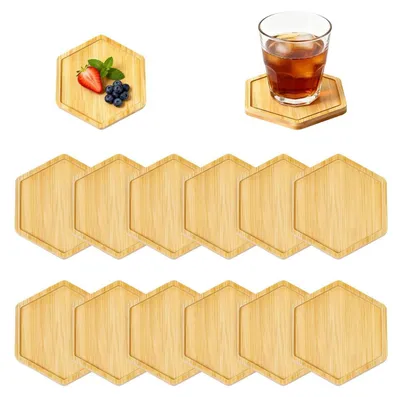 Image de Kit de mosaïque DIY, 12 pièces, en bois naturel, hexagonales, 10 cm