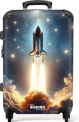 Produktbild von NoBoringSuitcases.com Kinder Koffer Mittelgroß 67x43x25 cm, 72L, Coole Drucke für Jungen: Bunt - Raketenstart, Reisekoffer mit 4 Rollen