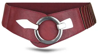 Produktbild von Elastischer Damen Taillengürtel, ca. 6 cm breiter Hüftgürtel mit silberner Ring-Schließe, Stretchgürtel, Bordeaux, Größe 75