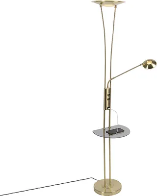 Produktbild von QAZQA - Modern Gold I Messingene Stehlampe mit Lesearm inkl. LED und USB-Anschluss - Sevilla Dimmer I Dimmbar I Wohnzimmer I Schlafzimmer I Deckenfluter - Stahl Länglich - I (nicht austauschbare) LED