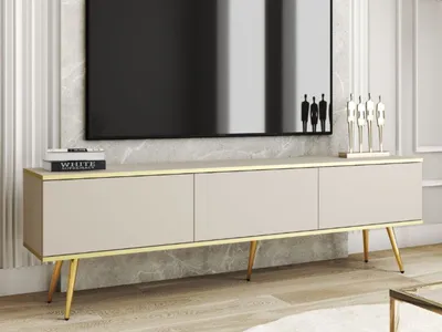Produktbild von GRAINGOLD TV-Schrank Lowboard, Beige Gold, Metallbeine, 3 Türen, MDF, 175x53x32 cm (BxHxT)