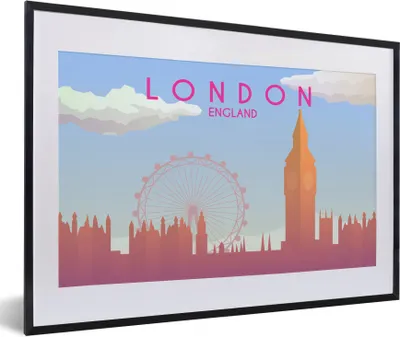 Produktbild von MuchoWow® MuchoWow® Gerahmtes Poster Illustration der Skyline von London, England 60x40 cm - Poster mit zchwarzem Bilderrahmen - Schlafzimmer - Plakat in Rahmen - Drucken