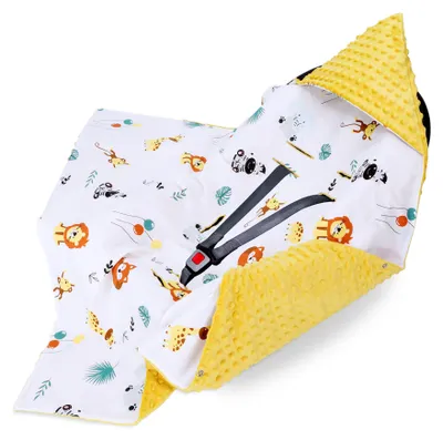 Produktbild von Einschlagdecke Babyschale Minky mit Kapuze Ganzjahres 90x90 cm Safari Toffee