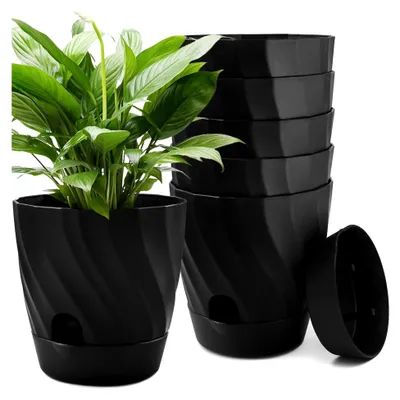 Produktbild von 6 Stück Selbstbewässernde Blumentöpfe, 12 cm Kunststoff Pflanzentöpfe mit Bewässerungssystem, Runde Übertöpfe mit Untersetzer für Sukkulenten und Orchideen