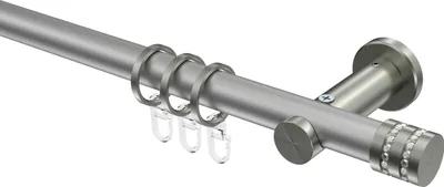 Produktbild von Interdeco Gardinenstange / Vorhangstange Silbergrau / Edelstahl-Optik, Typ Platon Estana (Glitzerkappe), 20 mm Ø 1-läufig, 600 cm