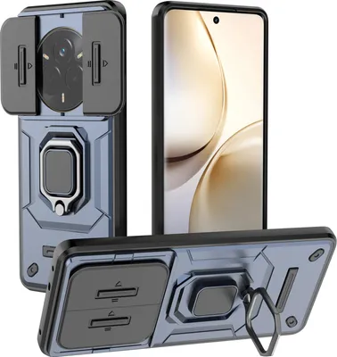 Produktbild von Hülle für Realme 14 Pro 5G Dual Layer Handyhülle Schiebe Kamera Schutz und Ringhalter Ständer Blau