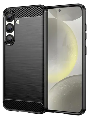 Produktbild von MobyDefend Hülle für Samsung Galaxy S25 - TPU Schutzhülle mit gebürsteter Metall- und Carbon-Optik - Schwarz