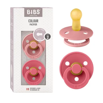 Produktbild von BIBS Colour Schnuller 2er-Pack, BPA-frei, Kirschform Nippel. Naturkautschuk / Latex, Hergestellt in Dänemark, Größe 2 (6-18 Monate), Dusty Pink / Cora