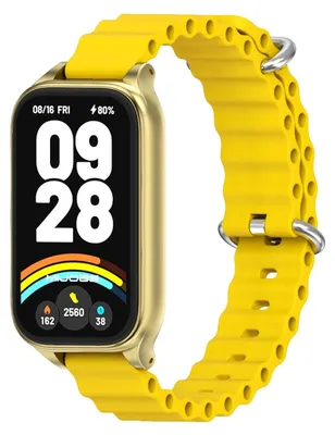 Obrázek produktu pro Pro Xiaomi Smart Band 9 Active / Redmi Band 3 Silikonový náramek na ruku s kovovým rámečkem Yellow / Gold